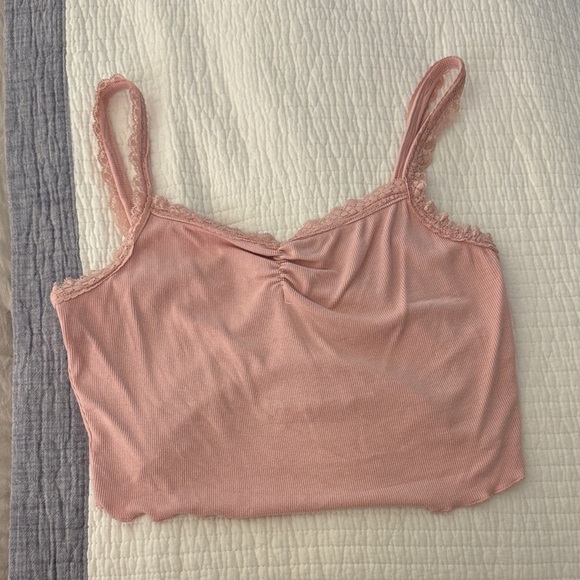 Tops - Pink Lace Trim Cami cropped tank